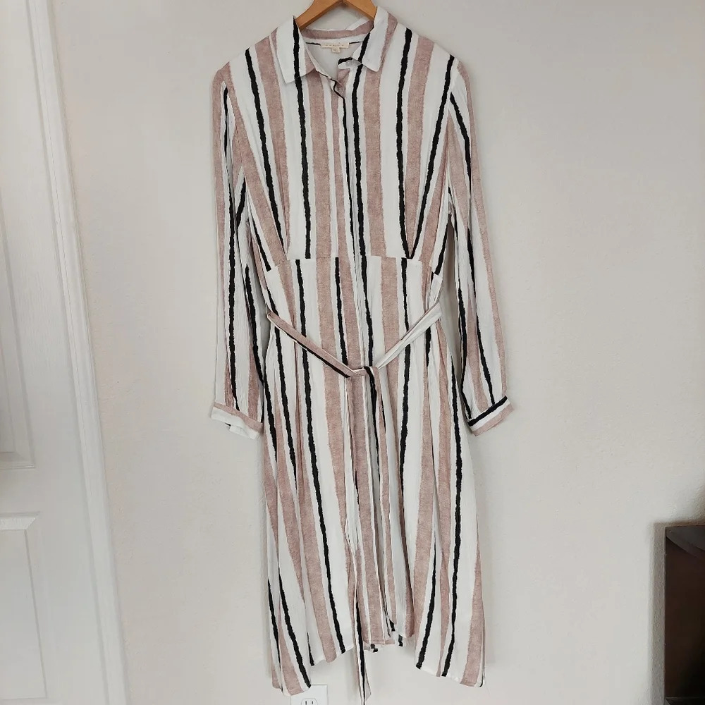 Boheme Stripped Belted Dress Size Large Pockets - Picture 3 of 12